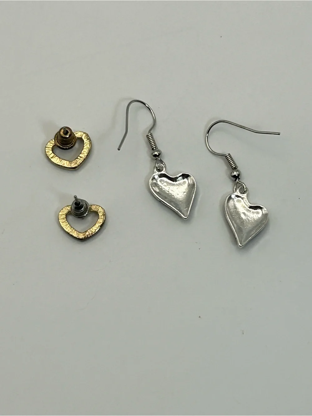 2 Pair Silver-tone Heart Earrings Blue Dangle, Crystal Studs